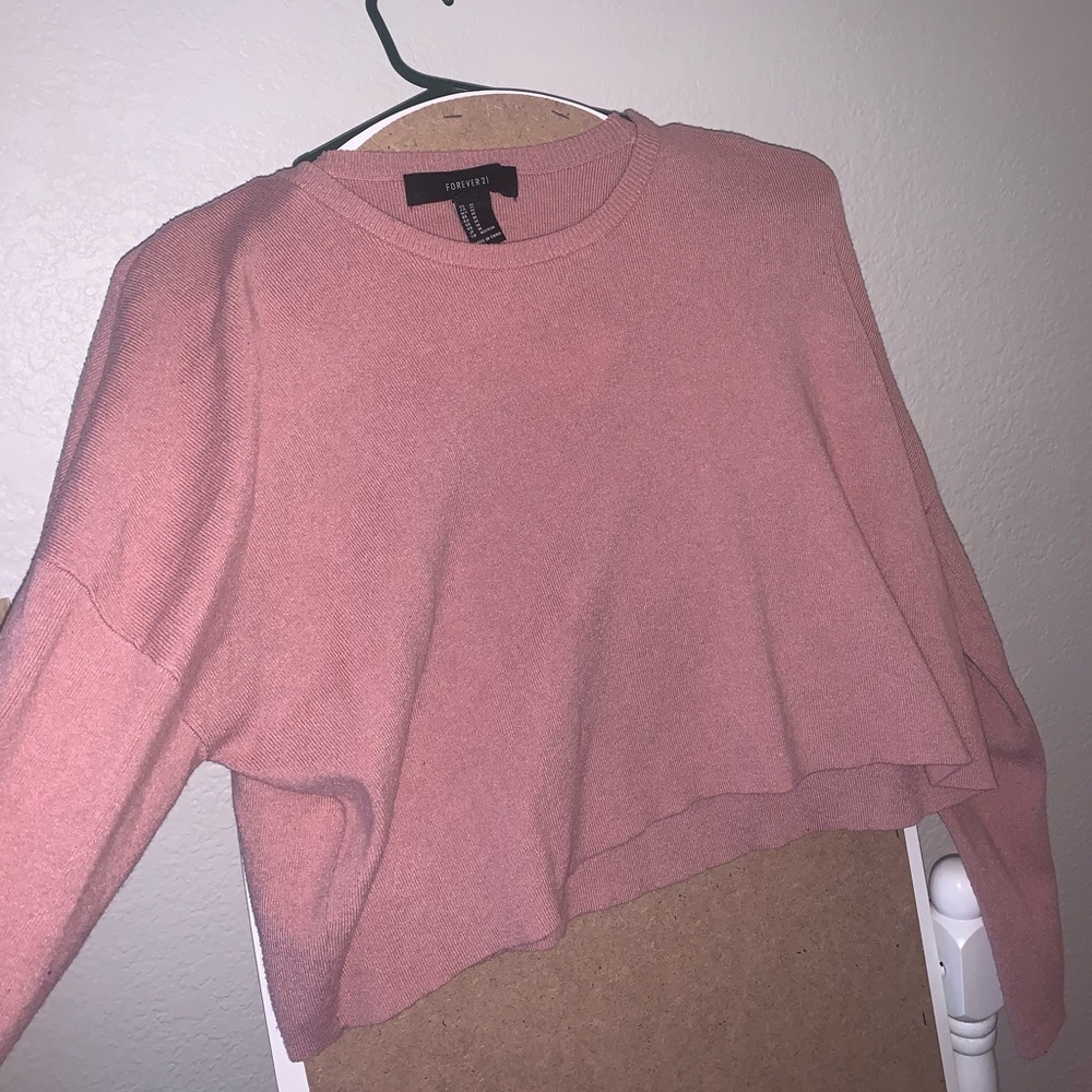 Soft Pink, Raw Hem, Cropped Forever 21 Sweater.